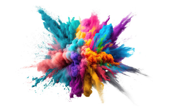 explosion powder with different colors splash isolated on white background.