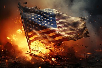 American Flag and Explosion