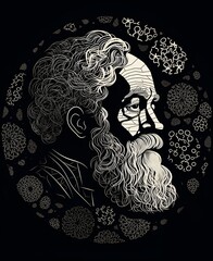A silhouette of Socrates filled with an intricate mandala pattern