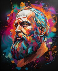 A graffiti-style rendition of Socrates, filled with urban energy and vibrant colors