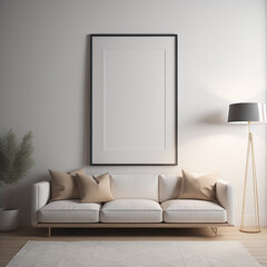 Contemporary Minimalist Room Interior with Frame Mockup, 3D Render in Neutral Tones