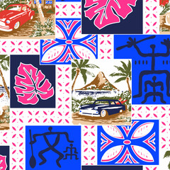 Hawaian and floral beach abstract pattern suitable for textile and printing needs