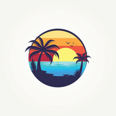 Fototapeta na wymiar simple modern tropical beach icon logo template vector illustration design. ocean tropical paradise logo concept