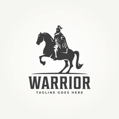 silhouette warrior knight icon logo template vector illustration design. simple modern warrior riding knight horse logo concept
