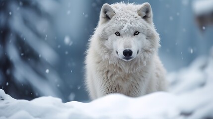 A majestic wolf in the snow.AI generated. 