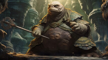 illustration of fiction fantasy character design of turtle fighter, Generative Ai