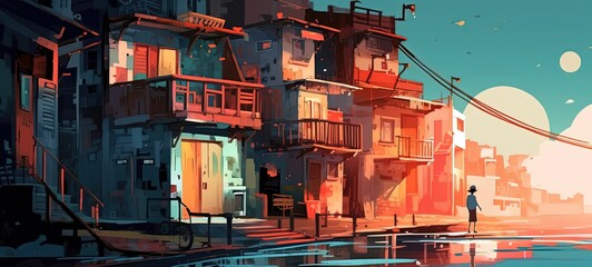 art illustration of cute cityscape, Generative Ai