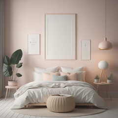 Light Pastel Colored Room Interior with Scandi-Boho Style Mockup Frame