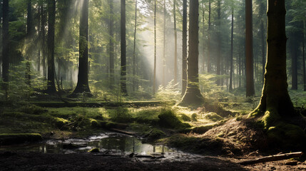 Realistic photograph, forests, skeletal, trees, sunlight, forest