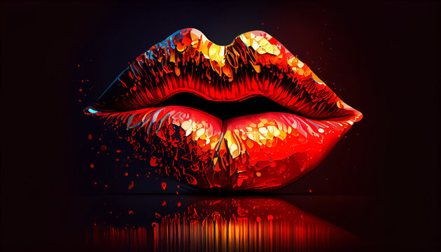 woman lips female art mouth lipstick illustration kiss abstract glamour Ai generated image