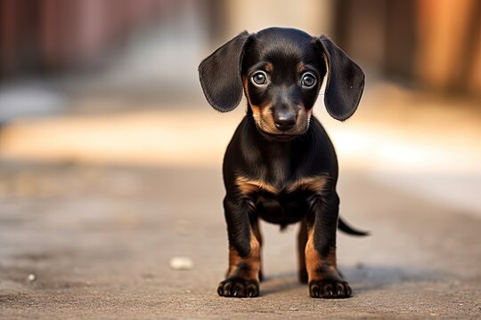 Portrait of a miniature dachshund in the street