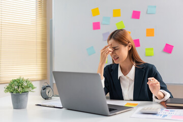 Concept of modern girl leadership, Businesswoman taking a break from hard work on new startup