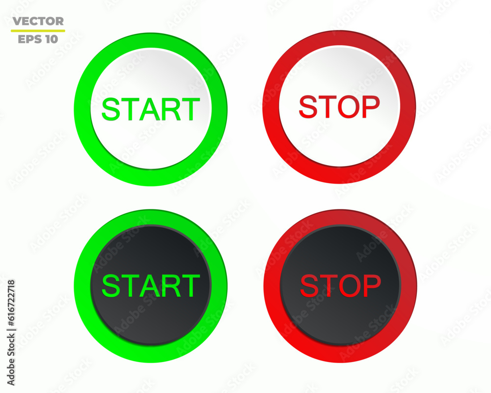 Fototapete power the start and stop button, flat web buttons with icons on white background, and icons for all 