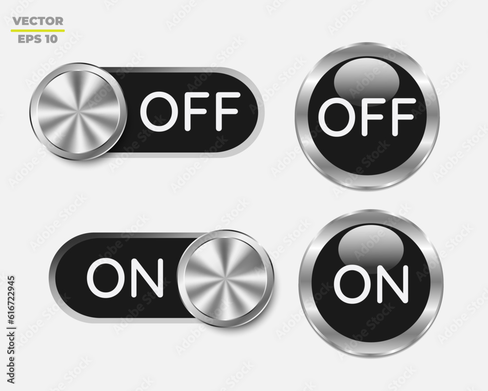 Fototapete on and off buttons power icons, flat web buttons with icons on white background, and icons for all w