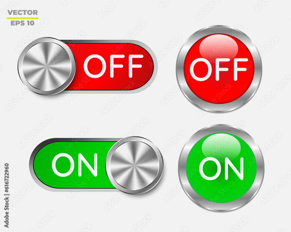 Fototapete on and off buttons power icons, flat web buttons with icons on white background, and icons for all w