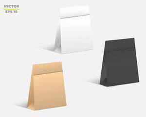 Mockup set of Realistic Shopping Bag, Set of branding paper bags White, black and brown colors. Empty paper bag. Isolated vector illustration EPS10. Ready For Your Design. Product Packing Vector