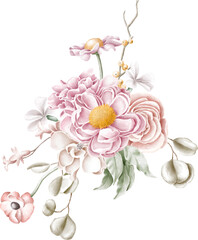 Watercolour flower bouquet isolated on white