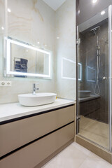 Fototapeta na wymiar Luxury bathroom interior design and ceramic tile wall
