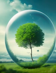 Environment protection concept. Tree in a bubble. AI generated
