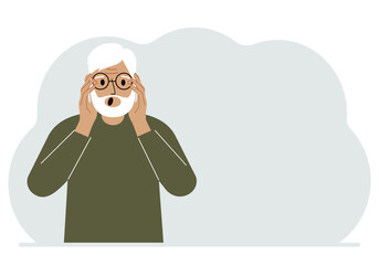 The man expresses the emotions of shock, surprise, confusion, stress, anxiety. Vector