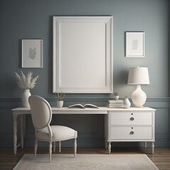 white frame Vintage-Inspired Study Room with a Frame Mockup, Antique Furniture