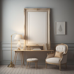 white frame Vintage-Inspired Study Room with a Frame Mockup, Antique Furniture