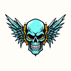 skull wings illustration hand drawn logo design