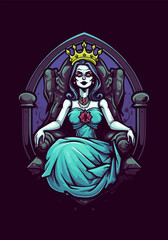 queen zombie in a throne illustration