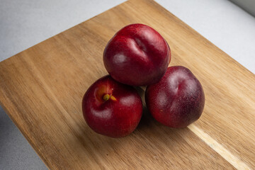 Delicious, red, nectarines from the farm. Close up