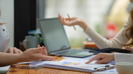 Young business team working with business report documents on office desk. Brainstorming Business People Design Planning, Brainstorming Planning Partnership.