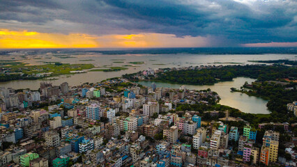 Fototapeta na wymiar Urban sunset of Dhaka,the capital of Bangladesh 