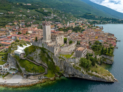 Town of Malcesine castle and waterfront view, Veneto region of Italy, Lago di Garda - Castle of Malcesine - Castello Scaligero di Malcesine
