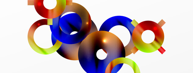 Minimal geometric abstract background. Shiny and glossy circle, line and round shapes design. Trendy techno business template for wallpaper, banner, background or landing