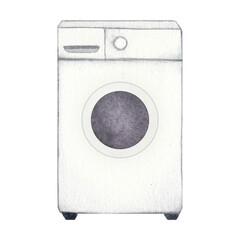 Fototapeta premium Laundry illustration. Washing machine. Watercolor on a white background. Hand drawn. For postcards