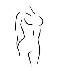 Woman model logo design template. Silhouette of a woman's body on a white color. Vector Freehand sketch