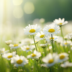 Daisies on a Green Field with Sunlight. By AI