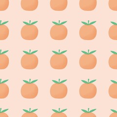 Seamless of orange with green leaves on pastel peach background