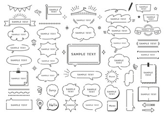 ポップな手描きのあしらいと吹き出しセット