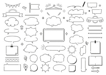 ポップな手描きのあしらいと吹き出しセット