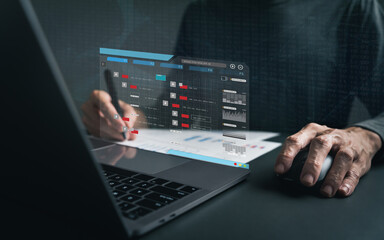 Software developer or programmer coding program with laptop. Create Intelligence innovation. Computer programming, development software engineer and architecture, digital data technology management