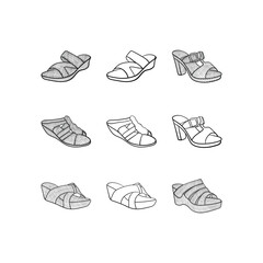 set of Slippers elegant icon line illustration collection, With modern vector concept. suitable for your company