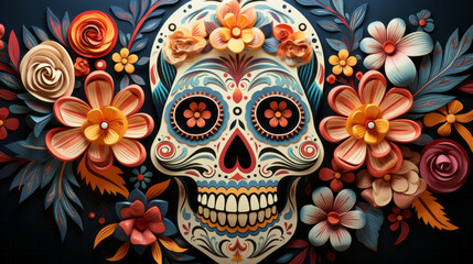 Illustration of day of the dead skull colorful background