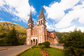 Fototapeta na wymiar Covadonga, Spain - July 21. 2019: Basilica of santa maria la real in covadonga Covadonga