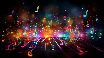 Colorful music background with musical notes. Generative Ai