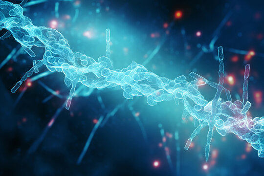 Abstract DNA generated with AI. 3d microscopic render. 3d image, perfect to use as a computer background, powerpoint présentation, linkedin post, website, portfolio