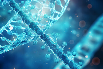 Abstract DNA generated with AI. 3d microscopic render. 3d image, perfect to use as a computer background, powerpoint présentation, linkedin post, website, portfolio