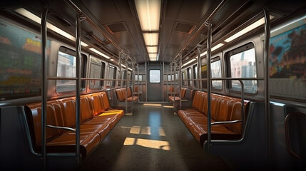 Fototapeta premium Metro train interior. Generative Ai