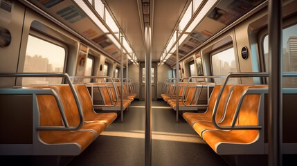 Fototapeta premium Metro train interior. Generative Ai