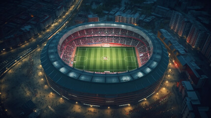 Fototapeta na wymiar Top view of a soccer stadium. Generative Ai