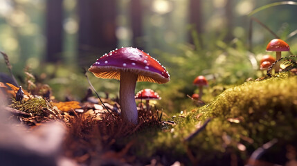 Poisonous wild mushroom in a forest. Generative Ai